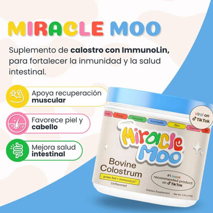 Miracle Moo™ 🌟🥛 Suplemento de Colostrum + Immunolin: Fortalece el sistema inmune, mejora tu salud intestinal y tu cabello piel y uñas.