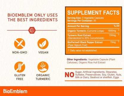 Curcumina Plus ™: Antioxidante, Anti-inflamatorio - Para la artritis, corazón, cerebro hígado y riñones (Producido en 🇺🇸) - 90 Cápsulas