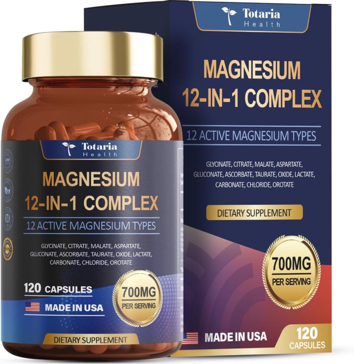 Magnesio Total 12X™:12 formas altamente absorbibles para energía, relajación, huesos fuertes y salud integral 💪🧠💤 (120 cápsulas)