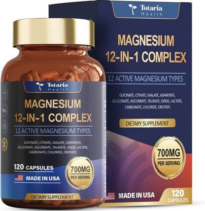 Magnesio Total 12X™:12 formas altamente absorbibles para energía, relajación, huesos fuertes y salud integral 💪🧠💤 (120 cápsulas)