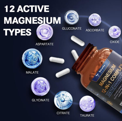 Magnesio Total 12X™:12 formas altamente absorbibles para energía, relajación, huesos fuertes y salud integral 💪🧠💤 (120 cápsulas)