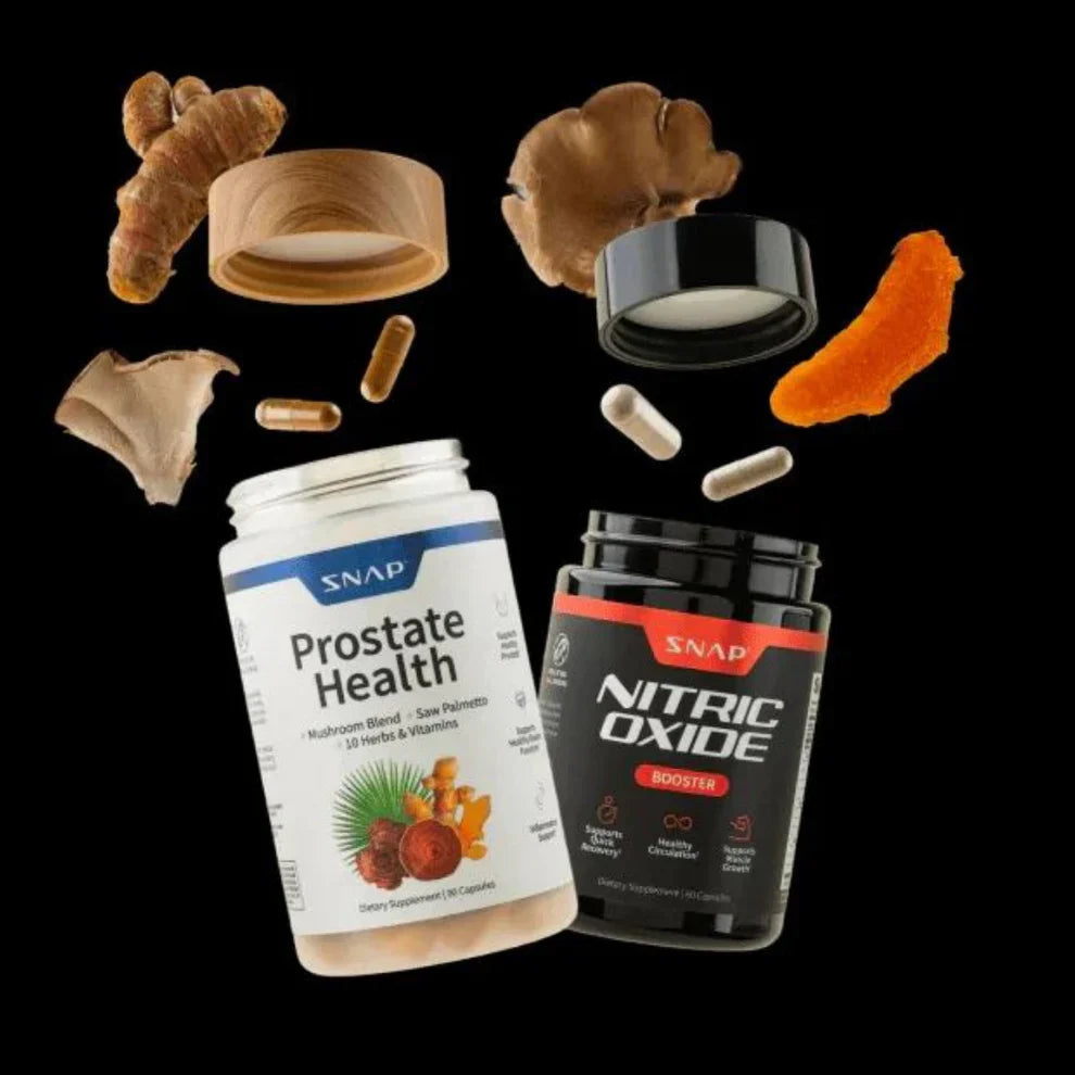 Nitric Oxide Booster™ + Prostate Health en pack 2x1: con Saw Palmetto 🌴, Hongos medicinales, Licopeno, L-Arginina ⚡ y Beta-Alanina 🔥 (120 cápsulas)