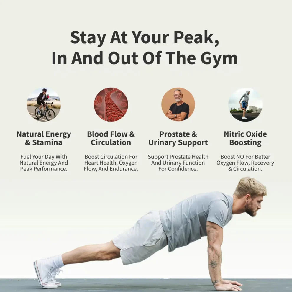 Nitric Oxide Booster™ + Prostate Health en pack 2x1: con Saw Palmetto 🌴, Hongos medicinales, Licopeno, L-Arginina ⚡ y Beta-Alanina 🔥 (120 cápsulas)