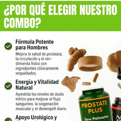 Nitric Oxide Booster™ + Prostate Health en pack 2x1: con Saw Palmetto 🌴, Hongos medicinales, Licopeno, L-Arginina ⚡ y Beta-Alanina 🔥 (120 cápsulas)