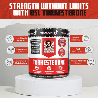 Old School Labs Suplemento de testosterona para hombres – Turkesterona 1500 mg de potencia máxima + Tongkat Ali y BioPerine® – Crecimiento muscular, recuperación, impulso y resistencia – 120 cápsulas
