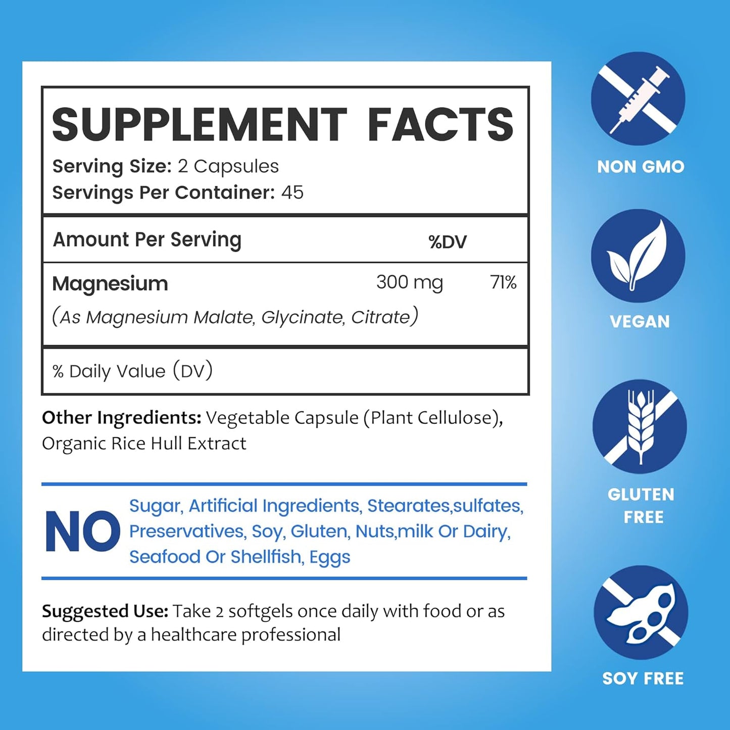 BioEmblem Complejo triple de magnesio de alta absorción 300 mg | Glicinato de magnesio para nervios, malato para energía, suplemento para apoyar la salud muscular | Vegano, sin OMG, 90cápsulas (Importado de 🇺🇸)