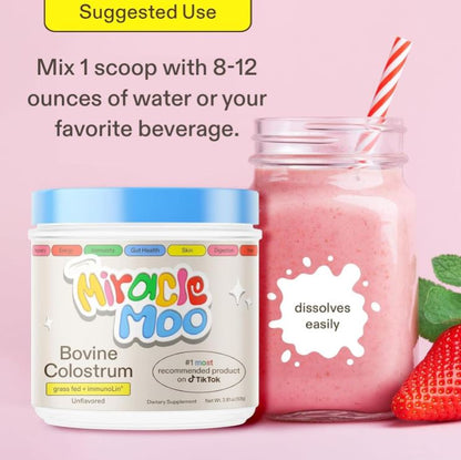 Miracle Moo™ 🌟🥛 Suplemento de Colostrum + Immunolin: Fortalece el sistema inmune, mejora tu salud intestinal y tu cabello piel y uñas.