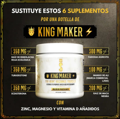 King Maker - Suplemento Natural con Tongkat Ali, Turkesterona, Ecdisterona, Fadogia Agrestis, betarraga roja, maca negra y zinc. + Músculo, recuperación y resistencia 🍆 (13 en 1)