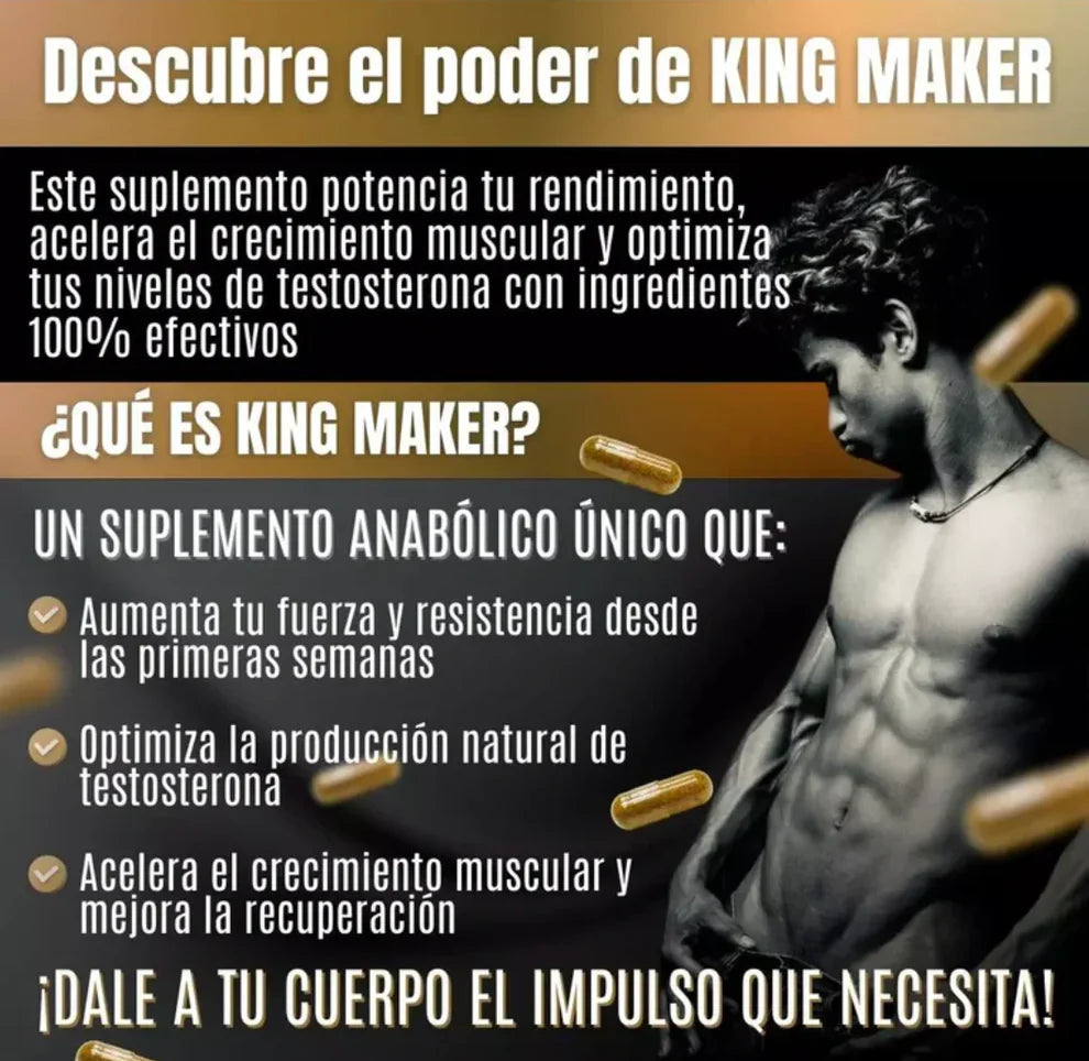 King Maker - Suplemento Natural con Tongkat Ali, Turkesterona, Ecdisterona, Fadogia Agrestis, betarraga roja, maca negra y zinc. + Músculo, recuperación y resistencia 🍆 (13 en 1)