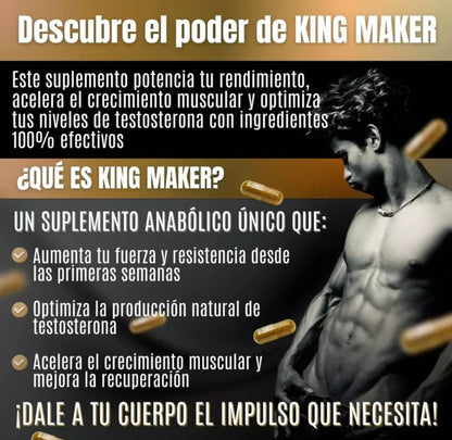 King Maker - Suplemento Natural con Tongkat Ali, Turkesterona, Ecdisterona, Fadogia Agrestis, betarraga roja, maca negra y zinc. + Músculo, recuperación y resistencia 🍆 (13 en 1)