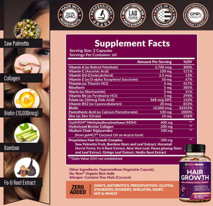 Hair Growth - “💇‍♀️ El Suplemento Americano que Hace Crecer tu Cabello MÁS RÁPIDO, FUERTE y BRILLOSO ✨” (120 Cápsulas)