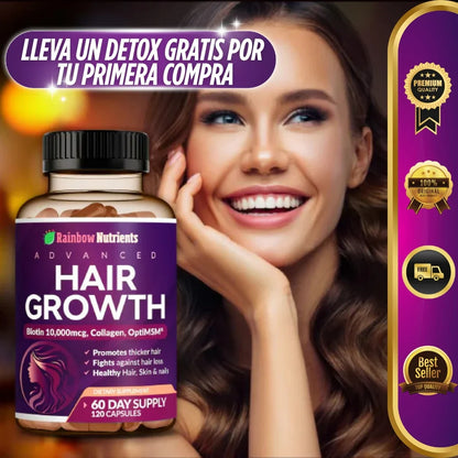 Hair Growth - “💇‍♀️ El Suplemento Americano que Hace Crecer tu Cabello MÁS RÁPIDO, FUERTE y BRILLOSO ✨” (120 Cápsulas)