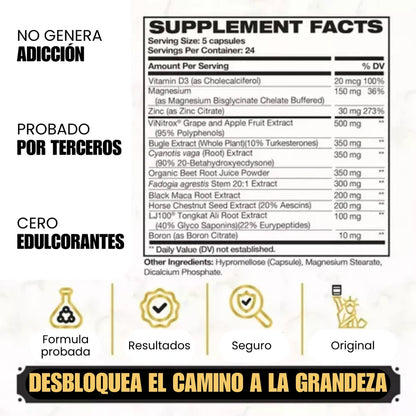 King Maker - Suplemento Natural con Tongkat Ali, Turkesterona, Ecdisterona, Fadogia Agrestis, betarraga roja, maca negra y zinc. + Músculo, recuperación y resistencia 🍆 (13 en 1)