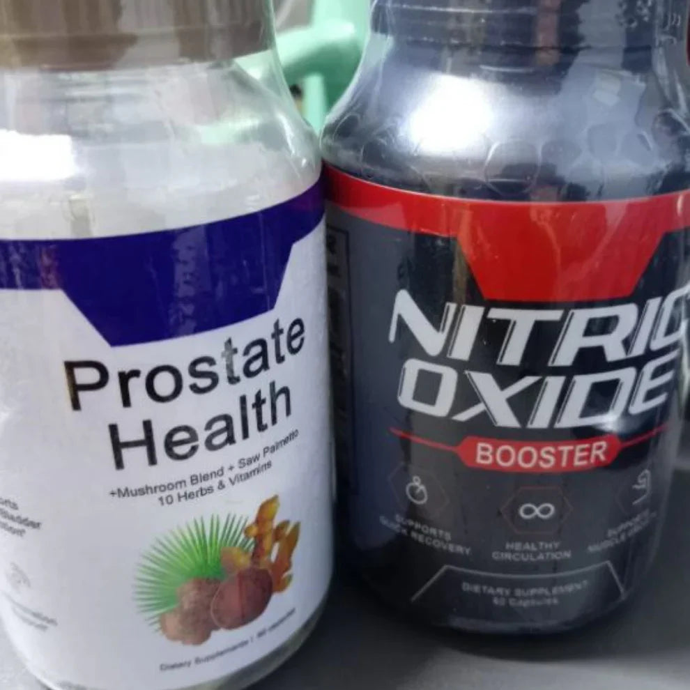 Nitric Oxide Booster™ + Prostate Health en pack 2x1: con Saw Palmetto 🌴, Hongos medicinales, Licopeno, L-Arginina ⚡ y Beta-Alanina 🔥 (120 cápsulas)