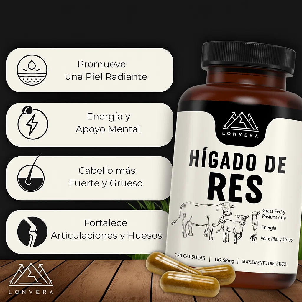 Suplemento de hígado de res alimentado con pasto – 3000 mg de órganos desecados liofilizados – Fuente de nutrientes para articulaciones, huesos, cabello, piel, uñas y energía diaria – 120 cápsulas (Importado de 🇺🇸)